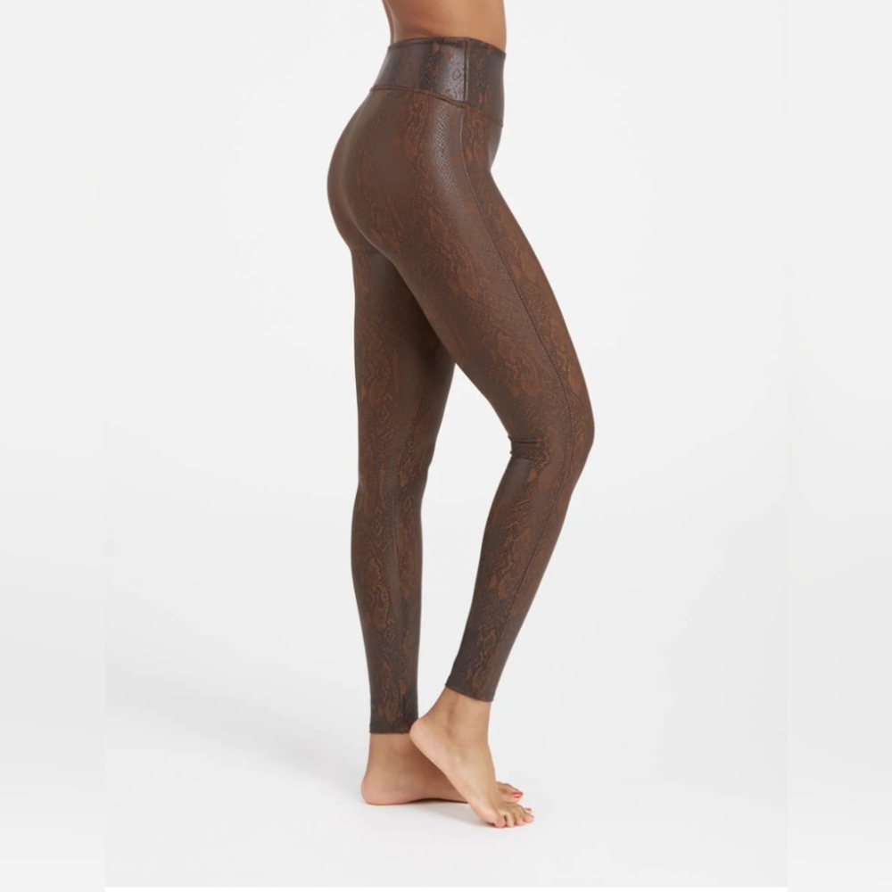 Spanx Faux Leather Snakeskin Leggings Brown size S
